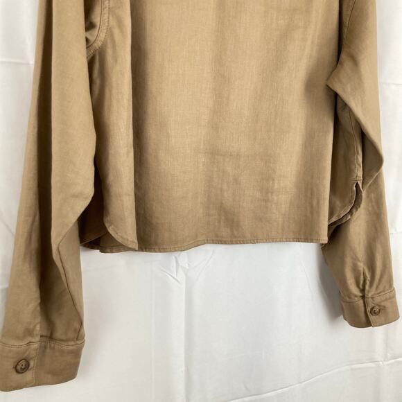Level99 Evereve Womens L Tan Crop Linen Blend Utility Shacket Chore Fall Ranch - Picture 10 of 11
